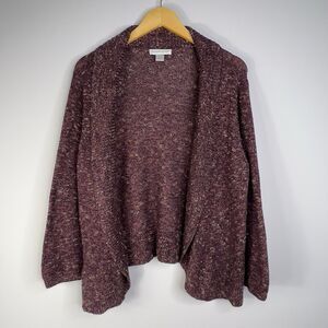 CHRISTOPHER & BANKS Cardigan Women's Burgundy Open Front Multicolor Knit Sz L